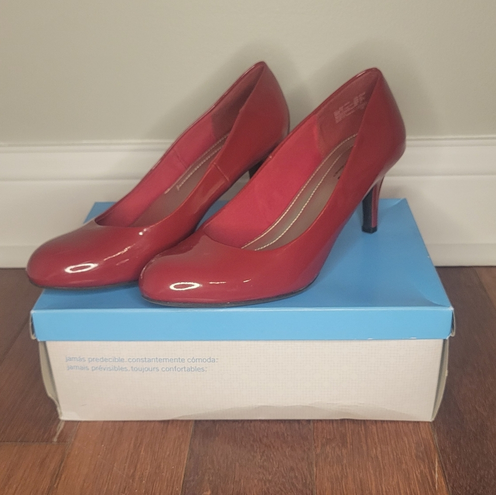 Faux Patent Leather Red Pumps